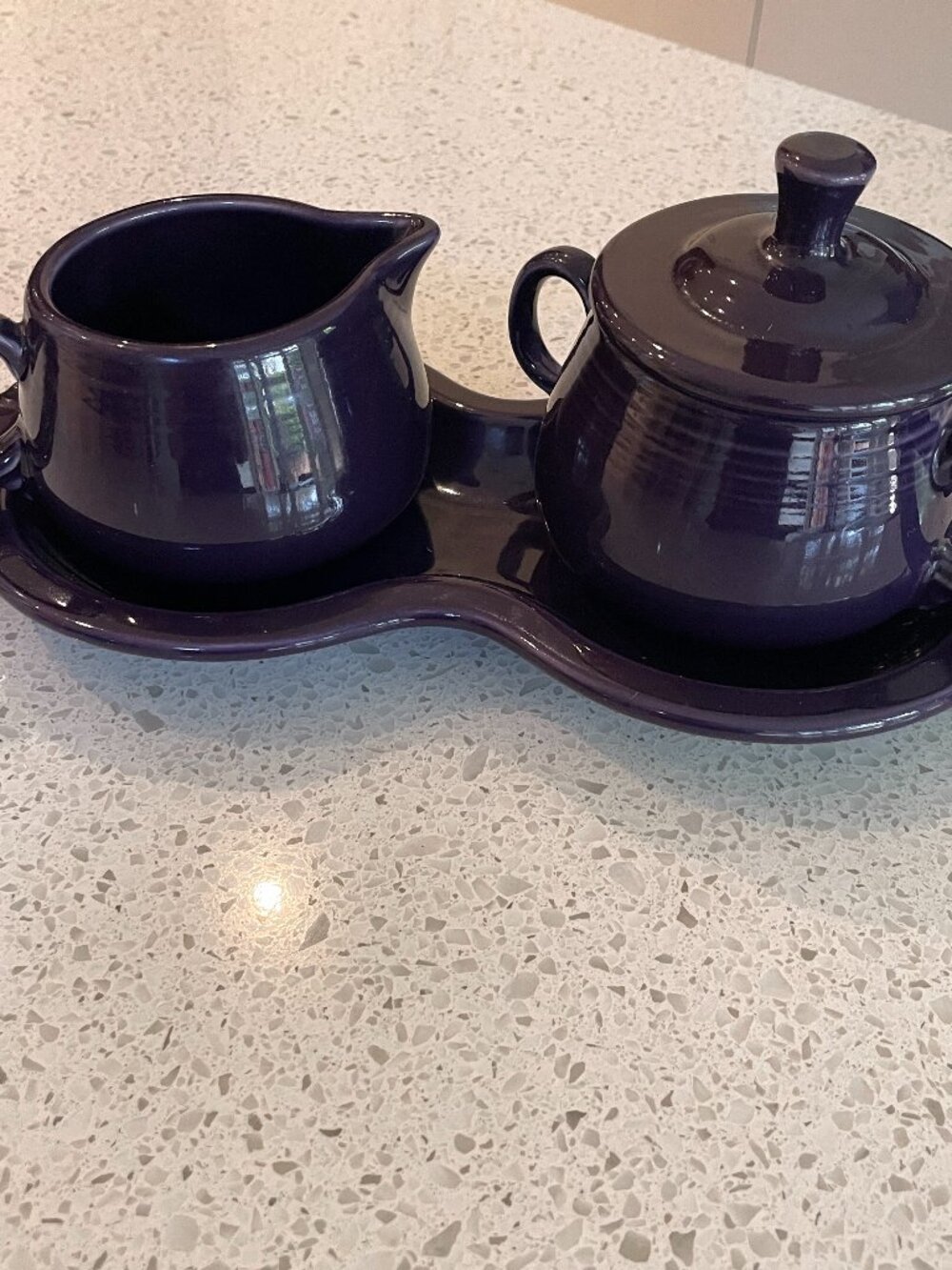 Vintage Fiestaware 4 piece cream/sugar set, in the Plum purple color